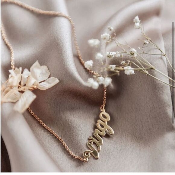 GOLD PLATED VIRGO SCRIPT ASTROLOGY , ZODIAC PEDANT HOROSCOPE NECKLACE - Picture 3 of 7